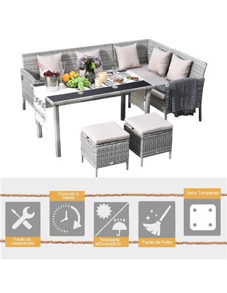 Outsunny 6-Seater Garden Rattan Corner Dining Wicker Sofa Set with Cushions, Mixed Grey - pic 14951 | FastDaddyshop