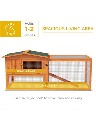 PawHut Rabbit Hutch with Run Wooden Guinea Pig Hutch Outdoor Bunny Cage Hide House with Sliding Tray, Hay Rack, Ramp, 156 x 58 x