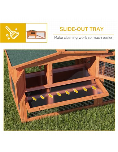 PawHut Rabbit Hutch with Run Wooden Guinea Pig Hutch Outdoor Bunny Cage Hide House with Sliding Tray, Hay Rack, Ramp, 156 x 58 x