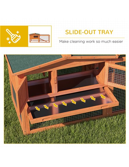 PawHut Rabbit Hutch with Run Wooden Guinea Pig Hutch Outdoor Bunny Cage Hide House with Sliding Tray, Hay Rack, Ramp, 156 x 58 x - pic 149515 | FastDaddyshop