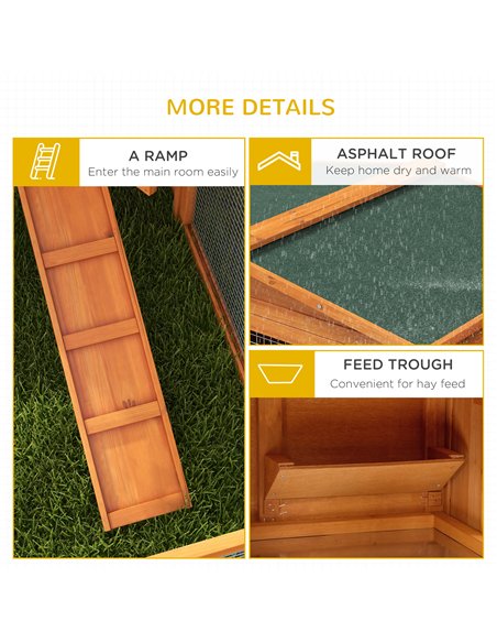 PawHut Rabbit Hutch with Run Wooden Guinea Pig Hutch Outdoor Bunny Cage Hide House with Sliding Tray, Hay Rack, Ramp, 156 x 58 x - pic 149516 | FastDaddyshop