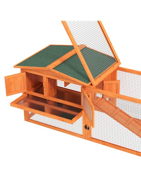 PawHut Rabbit Hutch with Run Wooden Guinea Pig Hutch Outdoor Bunny Cage Hide House with Sliding Tray, Hay Rack, Ramp, 156 x 58 x - pic 149517 | FastDaddyshop