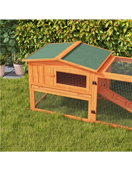 PawHut Rabbit Hutch with Run Wooden Guinea Pig Hutch Outdoor Bunny Cage Hide House with Sliding Tray, Hay Rack, Ramp, 156 x 58 x - pic 149518 | FastDaddyshop