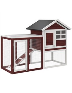 PawHut Rabbit Hutch Outdoor Wooden Guinea Pig Hutch Rabbit Run Bunny Cage Small Animal House Pull-Out Tray, Brown, 122 x 62.6 x 