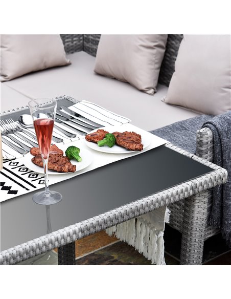 Outsunny 6-Seater Garden Rattan Corner Dining Wicker Sofa Set with Cushions, Mixed Grey - pic 14952 | FastDaddyshop