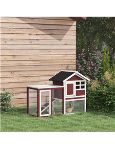 PawHut Rabbit Hutch Outdoor Wooden Guinea Pig Hutch Rabbit Run Bunny Cage Small Animal House Pull-Out Tray, Brown, 122 x 62.6 x  2