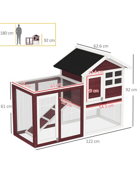 PawHut Rabbit Hutch Outdoor Wooden Guinea Pig Hutch Rabbit Run Bunny Cage Small Animal House Pull-Out Tray, Brown, 122 x 62.6 x  - pic 149521 | FastDaddyshop