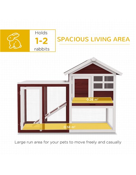 PawHut Rabbit Hutch Outdoor Wooden Guinea Pig Hutch Rabbit Run Bunny Cage Small Animal House Pull-Out Tray, Brown, 122 x 62.6 x  - pic 149522 | FastDaddyshop