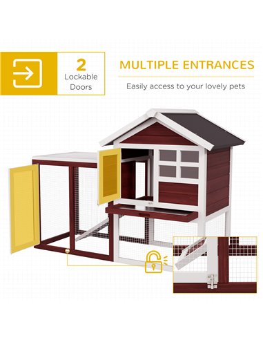 PawHut Rabbit Hutch Outdoor Wooden Guinea Pig Hutch Rabbit Run Bunny Cage Small Animal House Pull-Out Tray, Brown, 122 x 62.6 x 