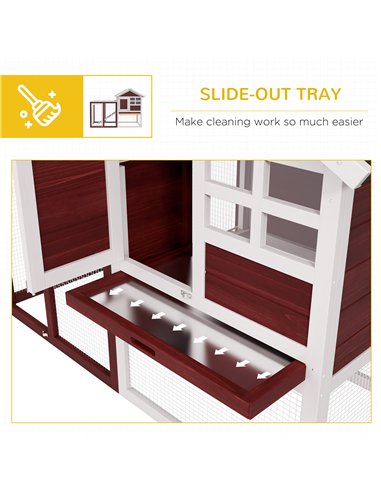 PawHut Rabbit Hutch Outdoor Wooden Guinea Pig Hutch Rabbit Run Bunny Cage Small Animal House Pull-Out Tray, Brown, 122 x 62.6 x 