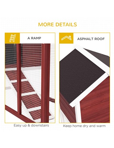 PawHut Rabbit Hutch Outdoor Wooden Guinea Pig Hutch Rabbit Run Bunny Cage Small Animal House Pull-Out Tray, Brown, 122 x 62.6 x 