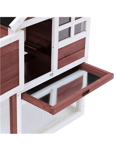 PawHut Rabbit Hutch Outdoor Wooden Guinea Pig Hutch Rabbit Run Bunny Cage Small Animal House Pull-Out Tray, Brown, 122 x 62.6 x 