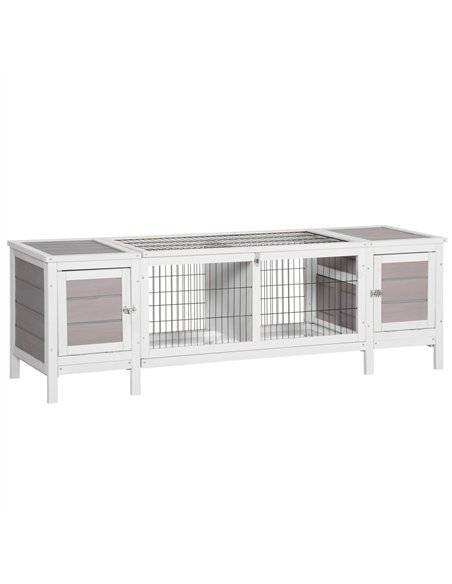PawHut Rabbit Hutch and Run, with Removable Tray - Grey - pic 149528 | FastDaddyshop
