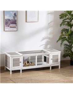PawHut Rabbit Hutch and Run, with Removable Tray - Grey 2
