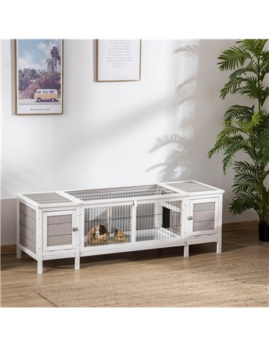 PawHut Rabbit Hutch and Run, with Removable Tray - Grey
