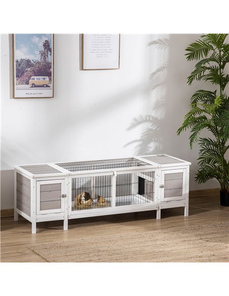 PawHut Rabbit Hutch and Run, with Removable Tray - Grey - pic 149529 | FastDaddyshop