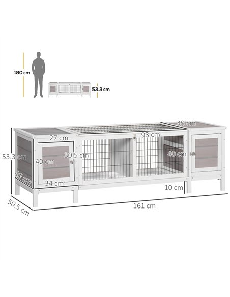 PawHut Rabbit Hutch and Run, with Removable Tray - Grey - pic 149530 | FastDaddyshop