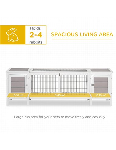 PawHut Rabbit Hutch and Run, with Removable Tray - Grey