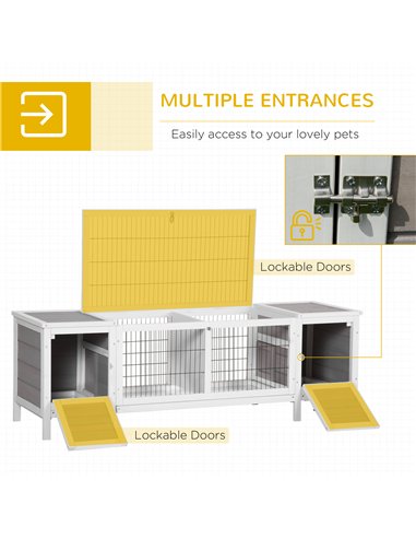 PawHut Rabbit Hutch and Run, with Removable Tray - Grey
