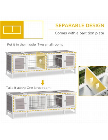 PawHut Rabbit Hutch and Run, with Removable Tray - Grey