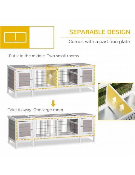 PawHut Rabbit Hutch and Run, with Removable Tray - Grey - pic 149533 | FastDaddyshop