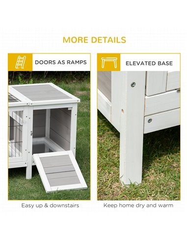 PawHut Rabbit Hutch and Run, with Removable Tray - Grey