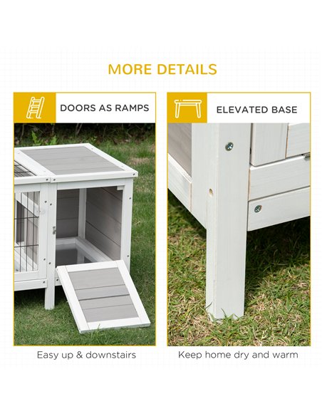 PawHut Rabbit Hutch and Run, with Removable Tray - Grey - pic 149535 | FastDaddyshop