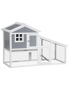 PawHut Two-Tier Rabbit Hutch, with Sunlight Panel Roof, Slide-Out Tray - Grey