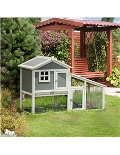 PawHut Two-Tier Rabbit Hutch, with Sunlight Panel Roof, Slide-Out Tray - Grey 2