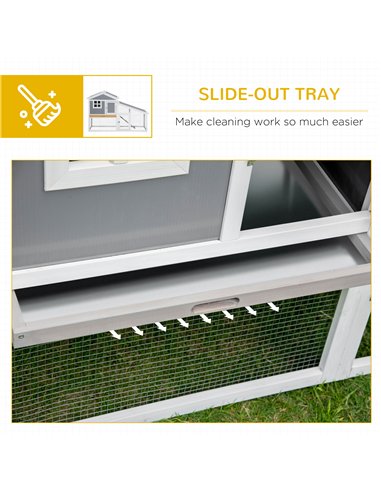 PawHut Two-Tier Rabbit Hutch, with Sunlight Panel Roof, Slide-Out Tray - Grey
