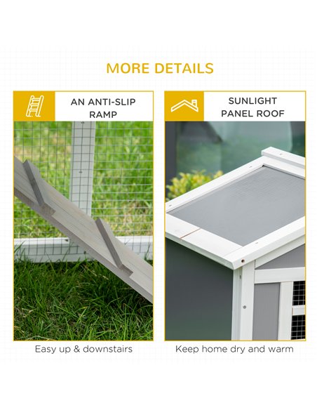 PawHut Two-Tier Rabbit Hutch, with Sunlight Panel Roof, Slide-Out Tray - Grey - pic 149543 | FastDaddyshop