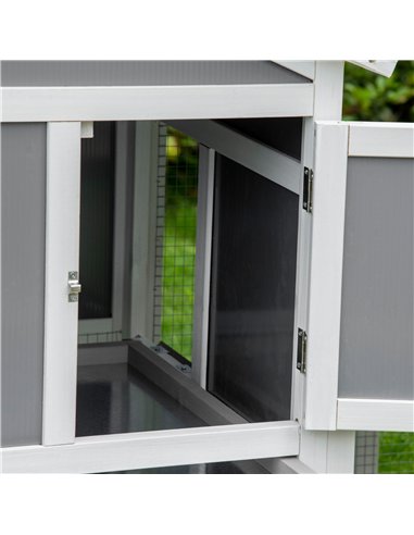 PawHut Two-Tier Rabbit Hutch, with Sunlight Panel Roof, Slide-Out Tray - Grey