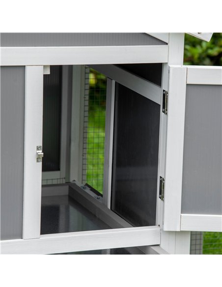 PawHut Two-Tier Rabbit Hutch, with Sunlight Panel Roof, Slide-Out Tray - Grey - pic 149544 | FastDaddyshop