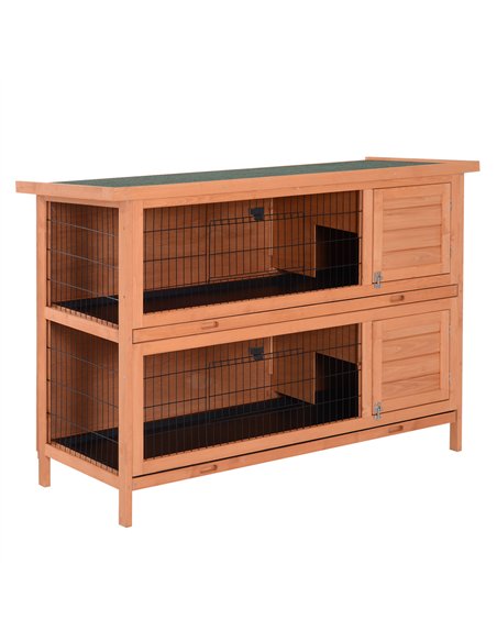 PawHut Rabbit Hutch Outdoor Guinea Pig Hutch Bunny Cage with No-Leak Trays, Divider, 136 x 50 x 93cm, Orange - pic 149546 | FastDaddyshop