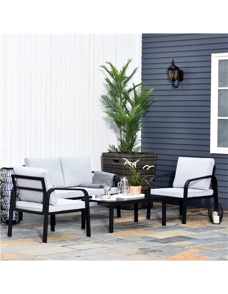 Outsunny 4pcs Garden Sofa Set with 2 Single Armchair, 1 Bench & 1 Coffee Table, Black - pic 14955 | FastDaddyshop