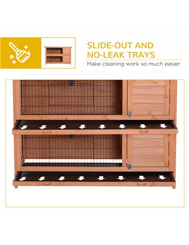 PawHut Rabbit Hutch Outdoor Guinea Pig Hutch Bunny Cage with No-Leak Trays, Divider, 136 x 50 x 93cm, Orange