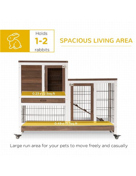 PawHut Two-Tier Rabbit Hutch Pet Cage, with Wheels - Brown - pic 149558 | FastDaddyshop