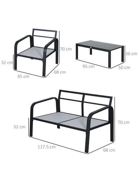Outsunny 4pcs Garden Sofa Set with 2 Single Armchair, 1 Bench & 1 Coffee Table, Black - pic 14956 | FastDaddyshop