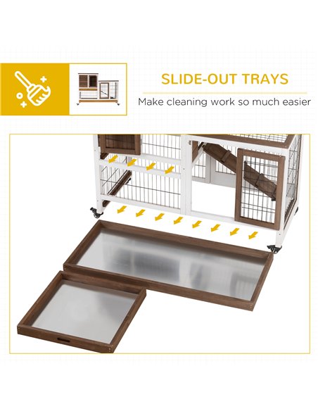 PawHut Two-Tier Rabbit Hutch Pet Cage, with Wheels - Brown - pic 149560 | FastDaddyshop