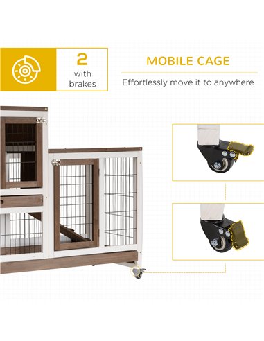 PawHut Two-Tier Rabbit Hutch Pet Cage, with Wheels - Brown