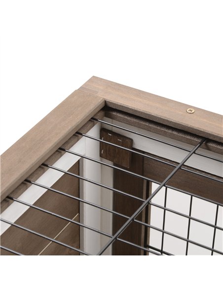 PawHut Two-Tier Rabbit Hutch Pet Cage, with Wheels - Brown - pic 149563 | FastDaddyshop