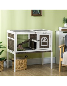 PawHut Wooden Rabbit Hutch, Guinea Pig Cage, with Removable Tray, Openable Roof 2