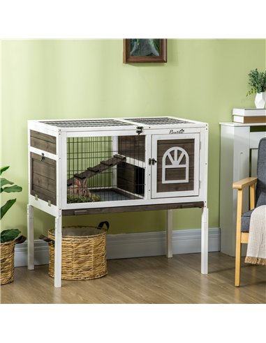 PawHut Wooden Rabbit Hutch, Guinea Pig Cage, with Removable Tray, Openable Roof