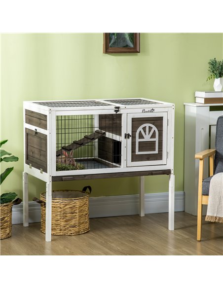 PawHut Wooden Rabbit Hutch, Guinea Pig Cage, with Removable Tray, Openable Roof - pic 149565 | FastDaddyshop