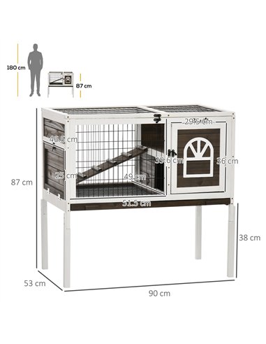 PawHut Wooden Rabbit Hutch, Guinea Pig Cage, with Removable Tray, Openable Roof