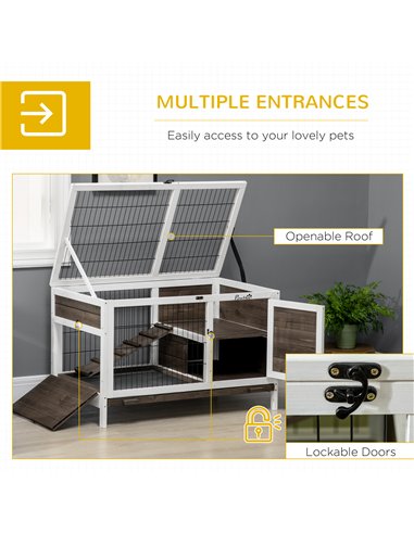 PawHut Wooden Rabbit Hutch, Guinea Pig Cage, with Removable Tray, Openable Roof