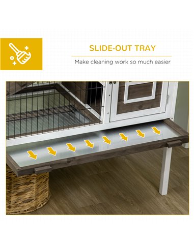 PawHut Wooden Rabbit Hutch, Guinea Pig Cage, with Removable Tray, Openable Roof
