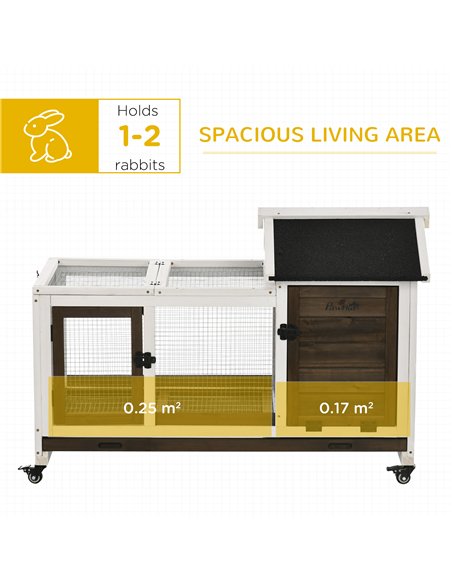 PawHut Wooden Rabbit Hutch, Guinea Pig Cage, with Removable Tray, Wheels - Brown - pic 149576 | FastDaddyshop