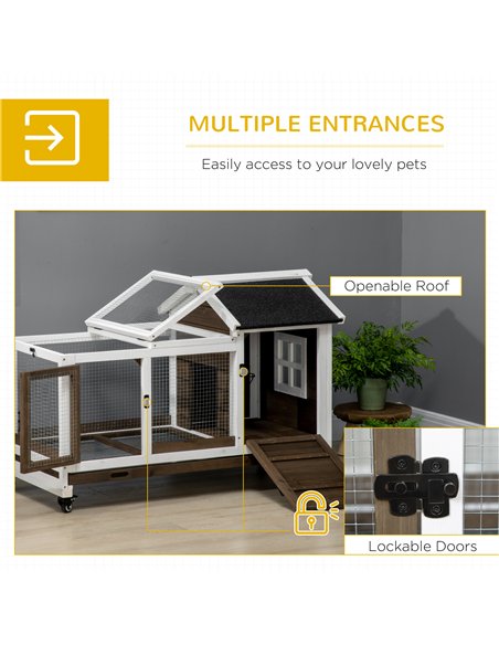 PawHut Wooden Rabbit Hutch, Guinea Pig Cage, with Removable Tray, Wheels - Brown - pic 149577 | FastDaddyshop