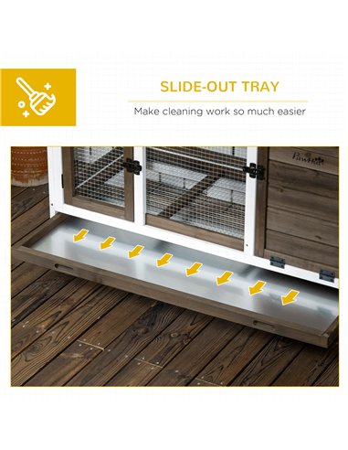 PawHut Wooden Rabbit Hutch, Guinea Pig Cage, with Removable Tray, Wheels - Brown